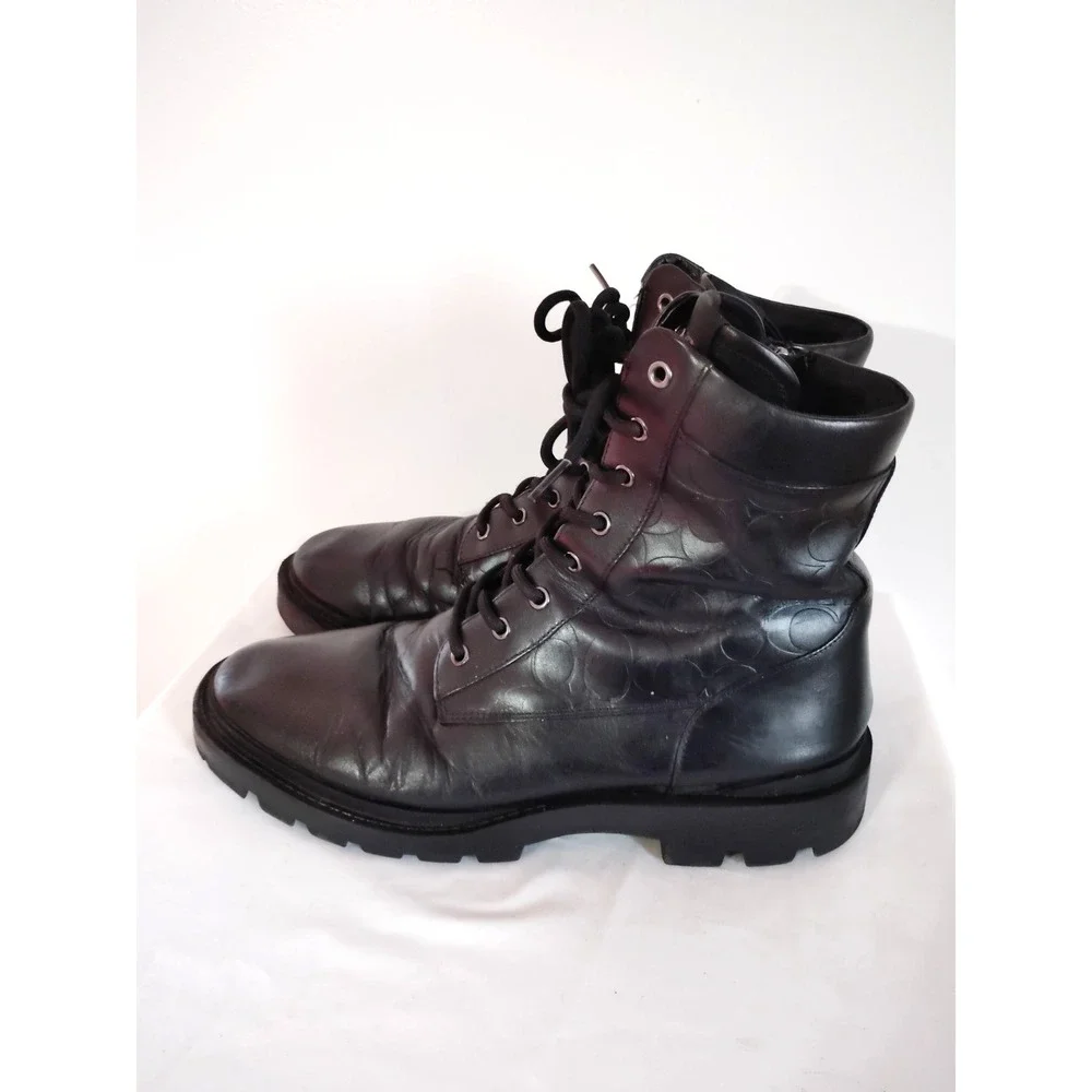 Coach Citysole Tactical Black Leather Lace Up Side Zip Combat Boot Men 11.5D EUC